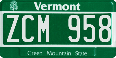 VT license plate ZCM958
