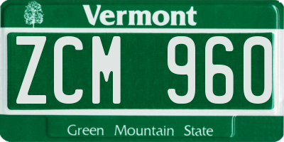 VT license plate ZCM960