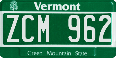VT license plate ZCM962
