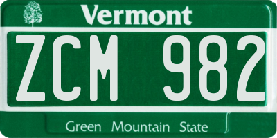 VT license plate ZCM982