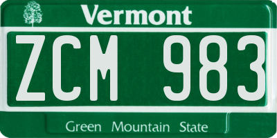 VT license plate ZCM983