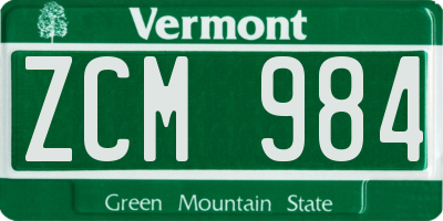 VT license plate ZCM984