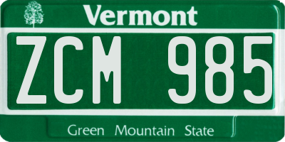 VT license plate ZCM985