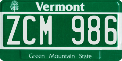VT license plate ZCM986