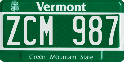 VT license plate ZCM987