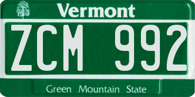 VT license plate ZCM992