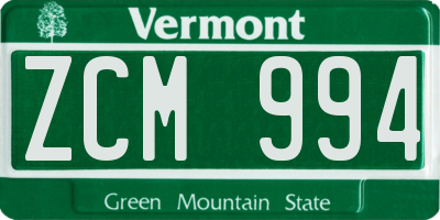 VT license plate ZCM994