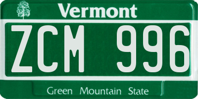 VT license plate ZCM996