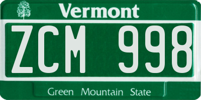 VT license plate ZCM998