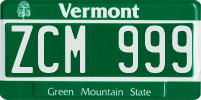 VT license plate ZCM999
