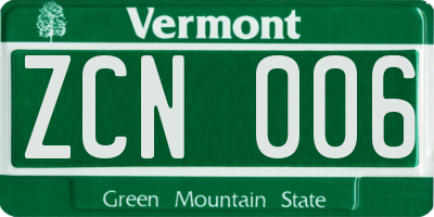 VT license plate ZCN006