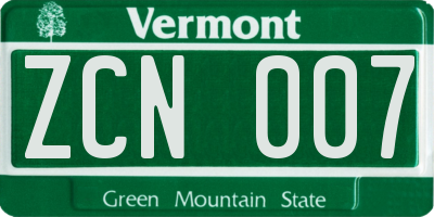 VT license plate ZCN007
