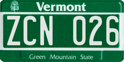 VT license plate ZCN026