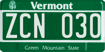 VT license plate ZCN030