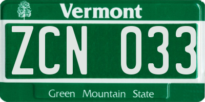 VT license plate ZCN033
