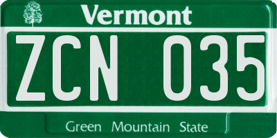 VT license plate ZCN035