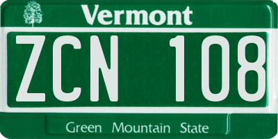 VT license plate ZCN108