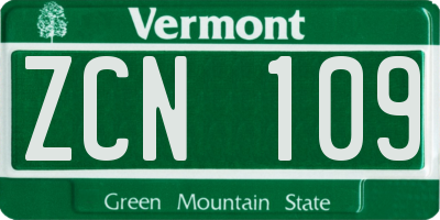 VT license plate ZCN109