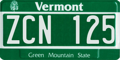 VT license plate ZCN125