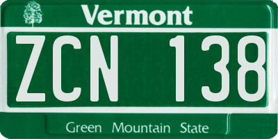 VT license plate ZCN138