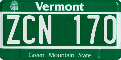 VT license plate ZCN170