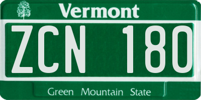 VT license plate ZCN180