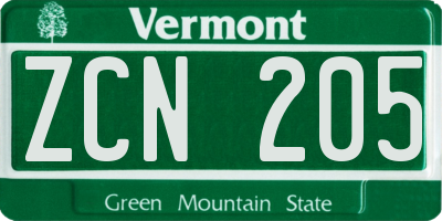 VT license plate ZCN205