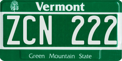 VT license plate ZCN222