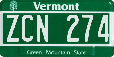 VT license plate ZCN274