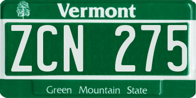 VT license plate ZCN275