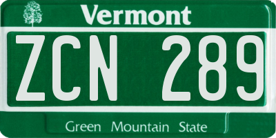VT license plate ZCN289