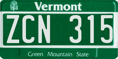 VT license plate ZCN315