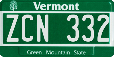 VT license plate ZCN332