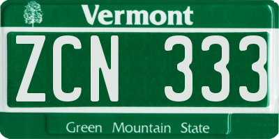 VT license plate ZCN333