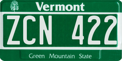 VT license plate ZCN422