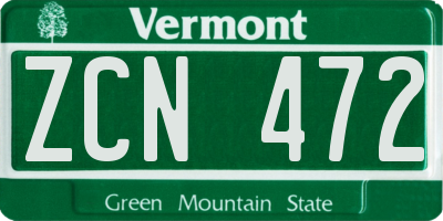VT license plate ZCN472