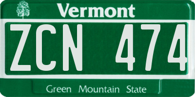 VT license plate ZCN474