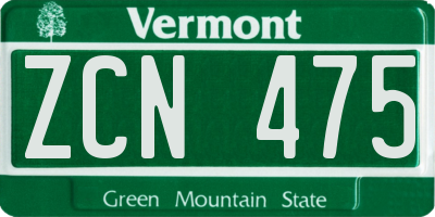 VT license plate ZCN475