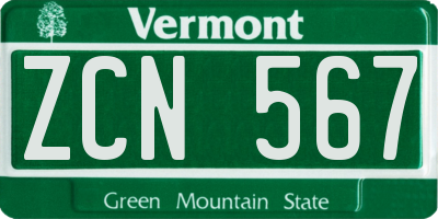 VT license plate ZCN567