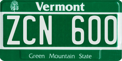 VT license plate ZCN600
