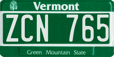 VT license plate ZCN765