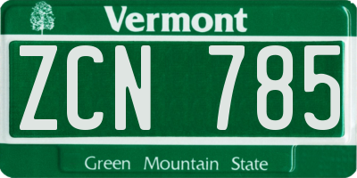 VT license plate ZCN785