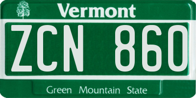 VT license plate ZCN860