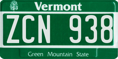 VT license plate ZCN938