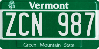 VT license plate ZCN987