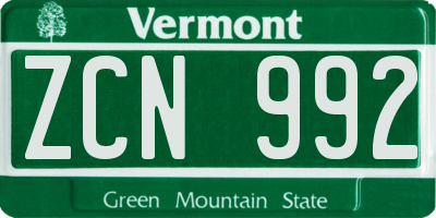 VT license plate ZCN992