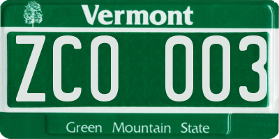 VT license plate ZCO003
