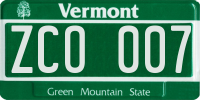 VT license plate ZCO007