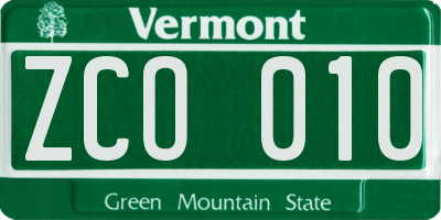 VT license plate ZCO010