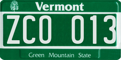 VT license plate ZCO013